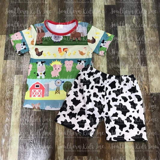 Farmhouse Animals Short Sleeve Shirt and Cow Print Shorts