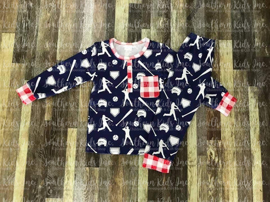 Navy Blue Baseball Long Sleeve Shirt and Pants