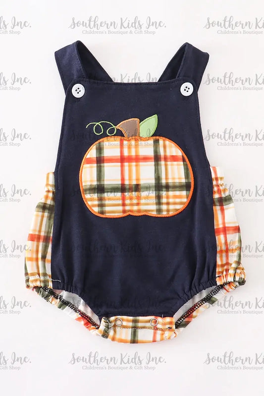 Navy Pumpkin Applique Boy Bubble
