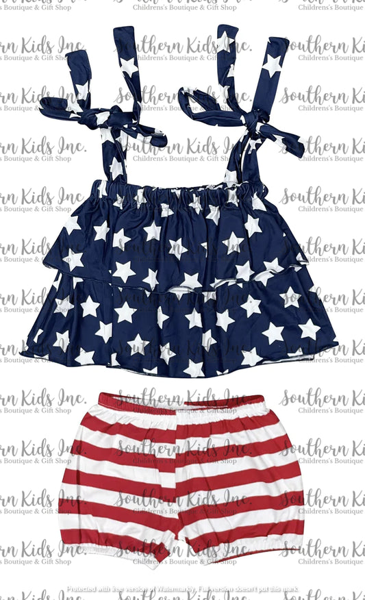 Patriotic Stars And Stripes Cold Shoulder Outfit