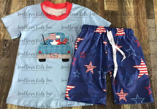 Patriotic Truck Short Sleeve Shirt and Start Shorts Set