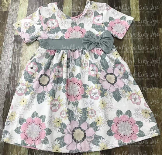 Pink and Sage Floral Short Sleeve Dress