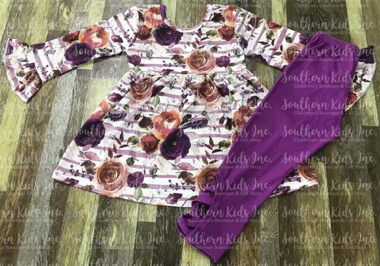 Pink and Purple Rose Long Sleeve Shirt and Leggings