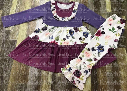 Purple and Violet Floral Long Sleeve Shirt and Leggings