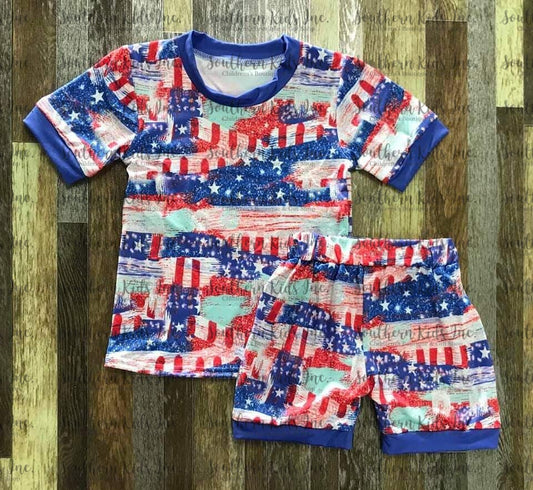 Red, White and Blue Short Sleeve Shirt and Shorts Set