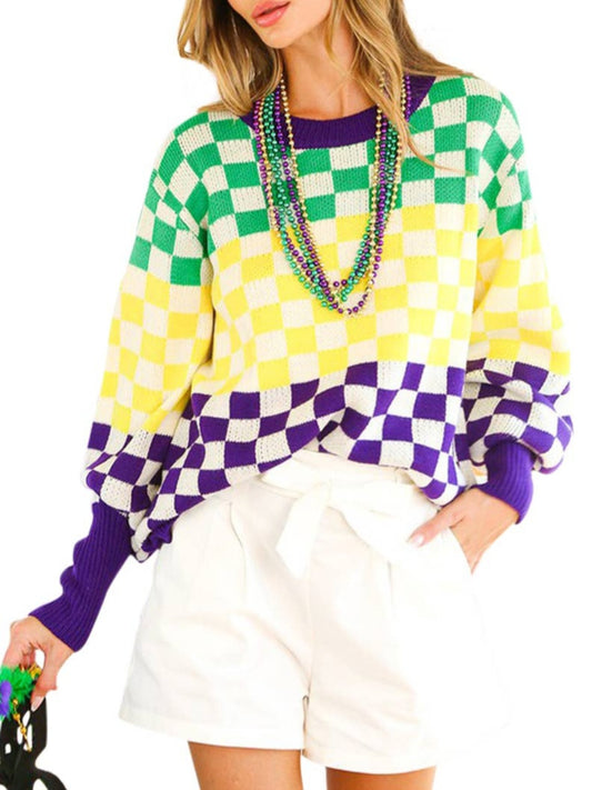 Mardi Gras Sweater GGP Checkered Top