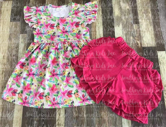 Spring Floral Flutter Sleeve Shirt and Shorts