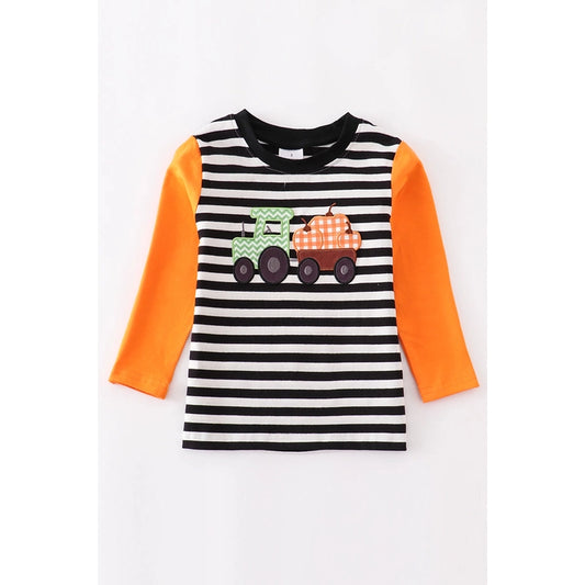 Striped Pumpkin Applique Boy Shirt