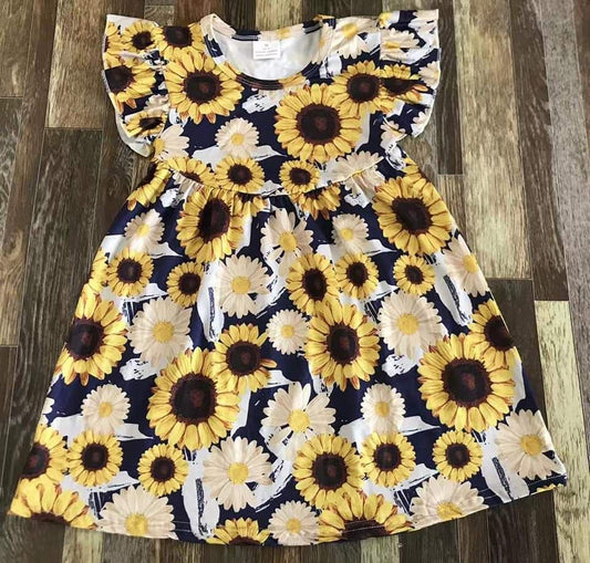 Sunflower and Daisy Navy Flutter Sleeve Dress