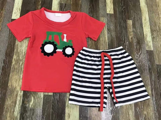 Tractor Short Sleeve Shirt and White/Black Shorts Set