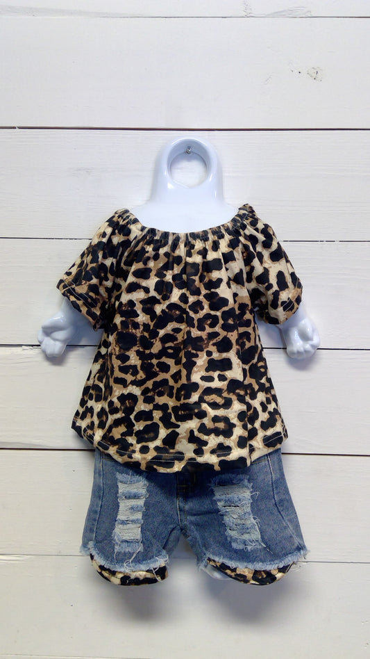 Cheetah Off the Shoulder Denim Short Set