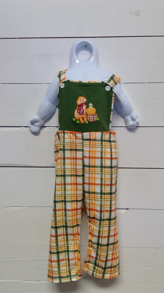 Orange Plaid with Dog Applique Boy Jumper