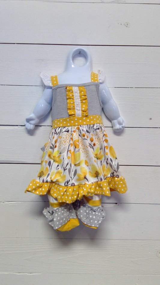 Mustard and Gray Floral Pant Set