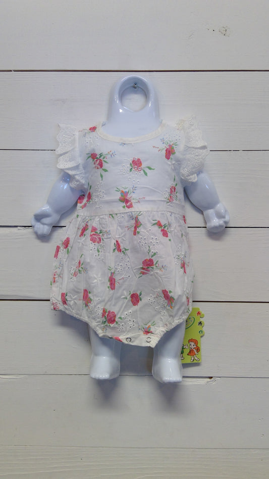 White Floral Bubble with Bonnet