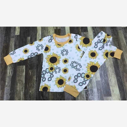 White and Sunflower Long Sleeve Shirt and Pants Set