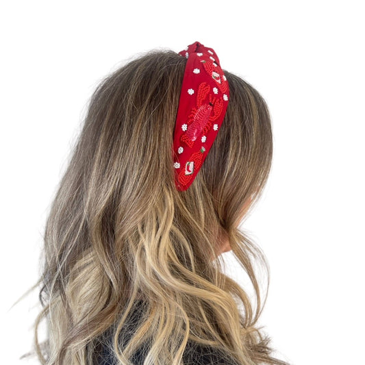 Crawfish Beaded Headband- Red Fabric Design