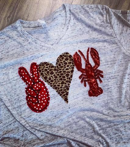 Peace, Love, Crawfish Tee Kids & Adult- White Marble