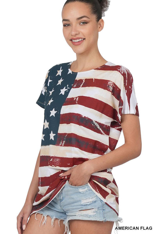 American Flag Print Short Sleeve Top