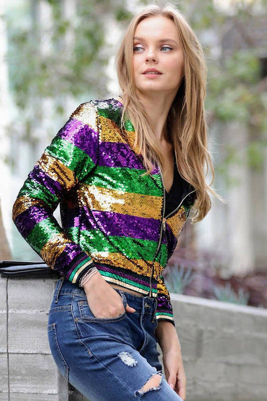 Mardi Gras Sequin Bomber Jacket