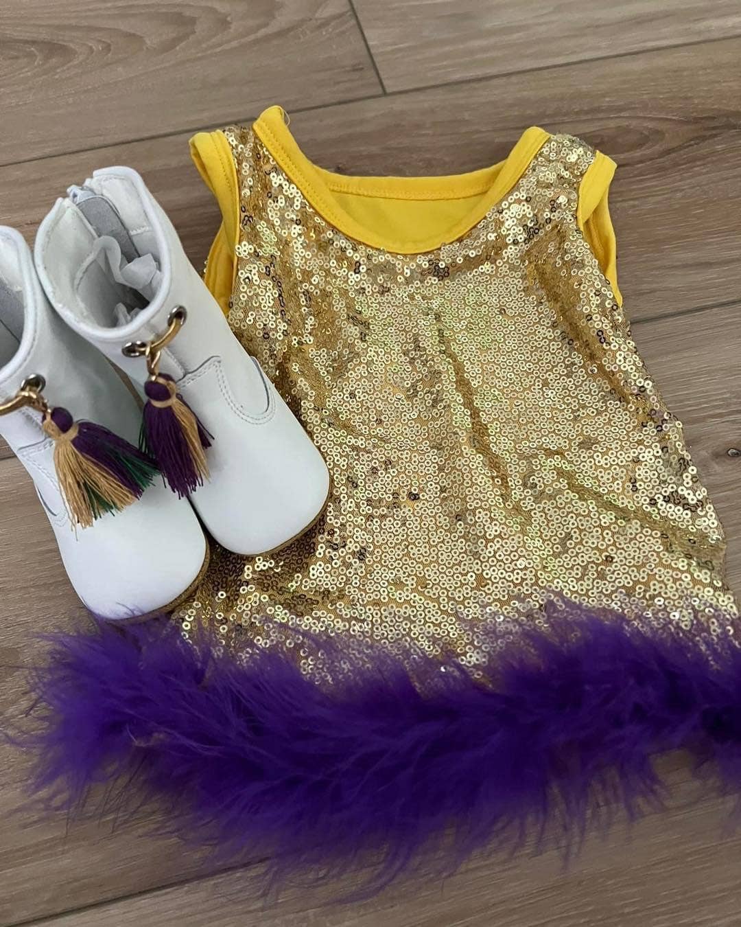 Purple & Gold Sequin Feather Top