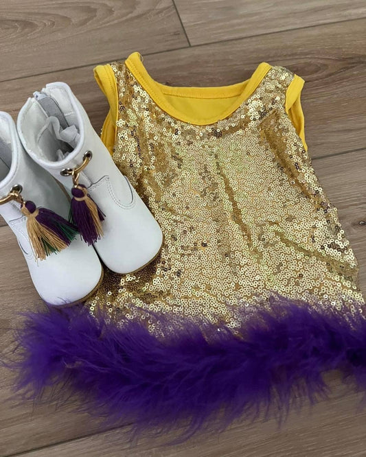 Purple & Gold Sequin Feather Top