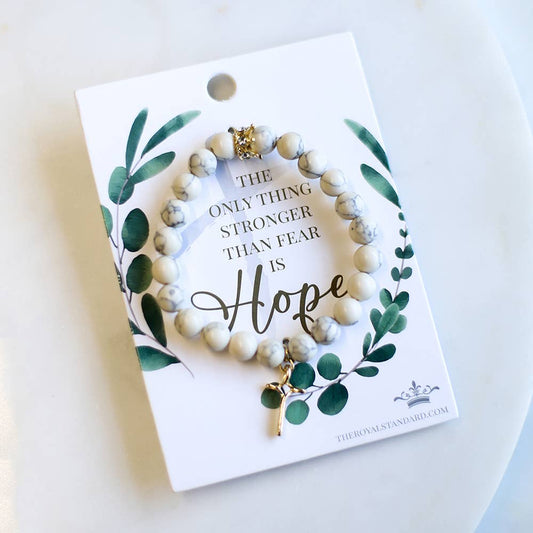 Strong Hope Bracelet   White Howlite/Gold   7"