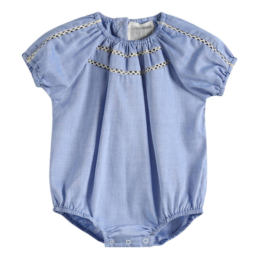 Baby Romper Blue Cotton Embroidery