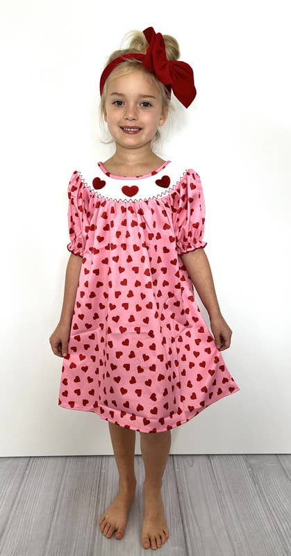 Heart Smocked Girls Dress Valentine