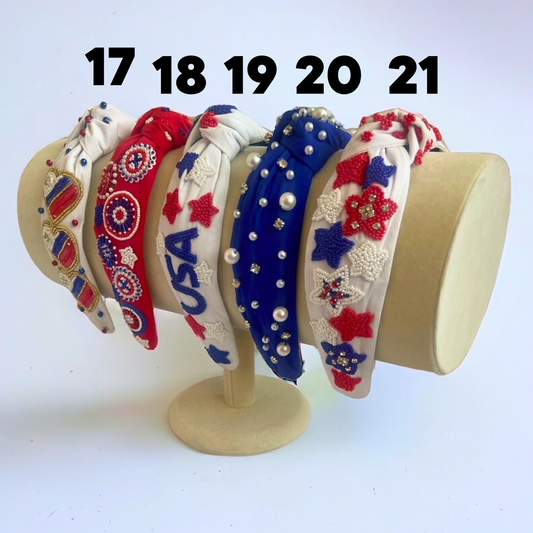USA with Stars Patriotic Seed Bead Headband- White