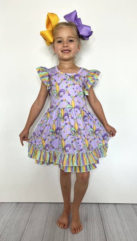 Fleur De Lis Girls Dress Mardi Gras