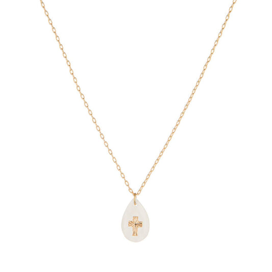 Blessings Cross Necklace Gold/White 16"