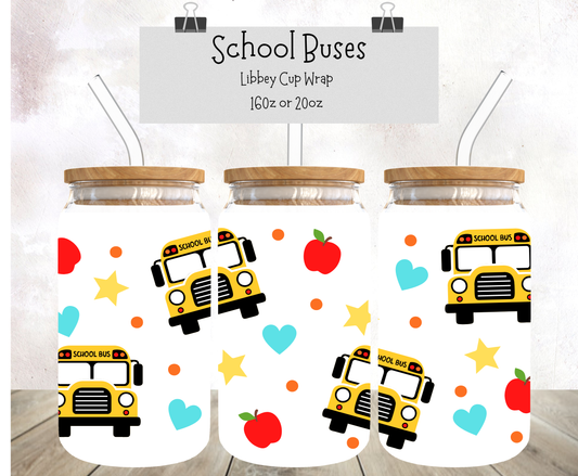 School Buses 16oz Glass Tumbler