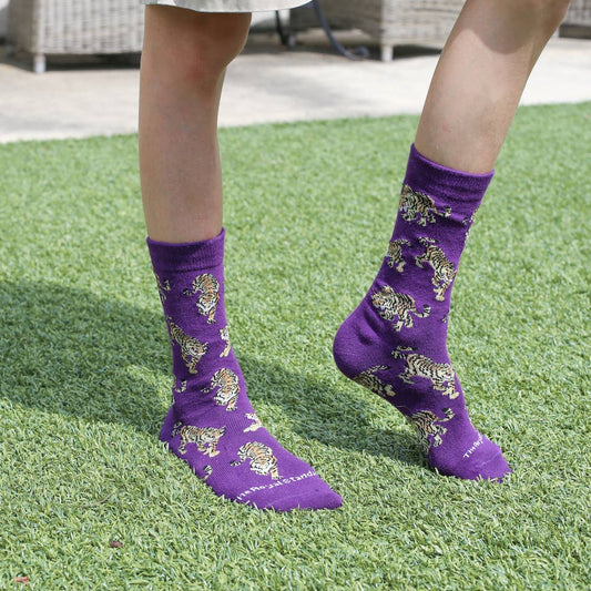 Youth Go Get Em Tiger Socks   Purple/Gold/Taupe   One Size