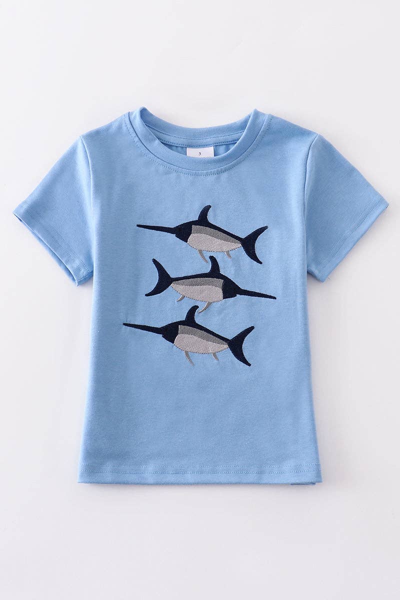 Blue Fish Applique Boy Top