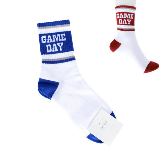 Game Day Striped Cotton Knit Crew Socks - Blue and White