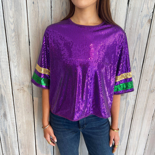 Mardi Gras Sequin Jersey Stripe Short sleeve