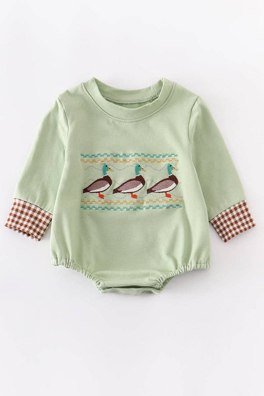 Three ducks embroidery boy baby romper