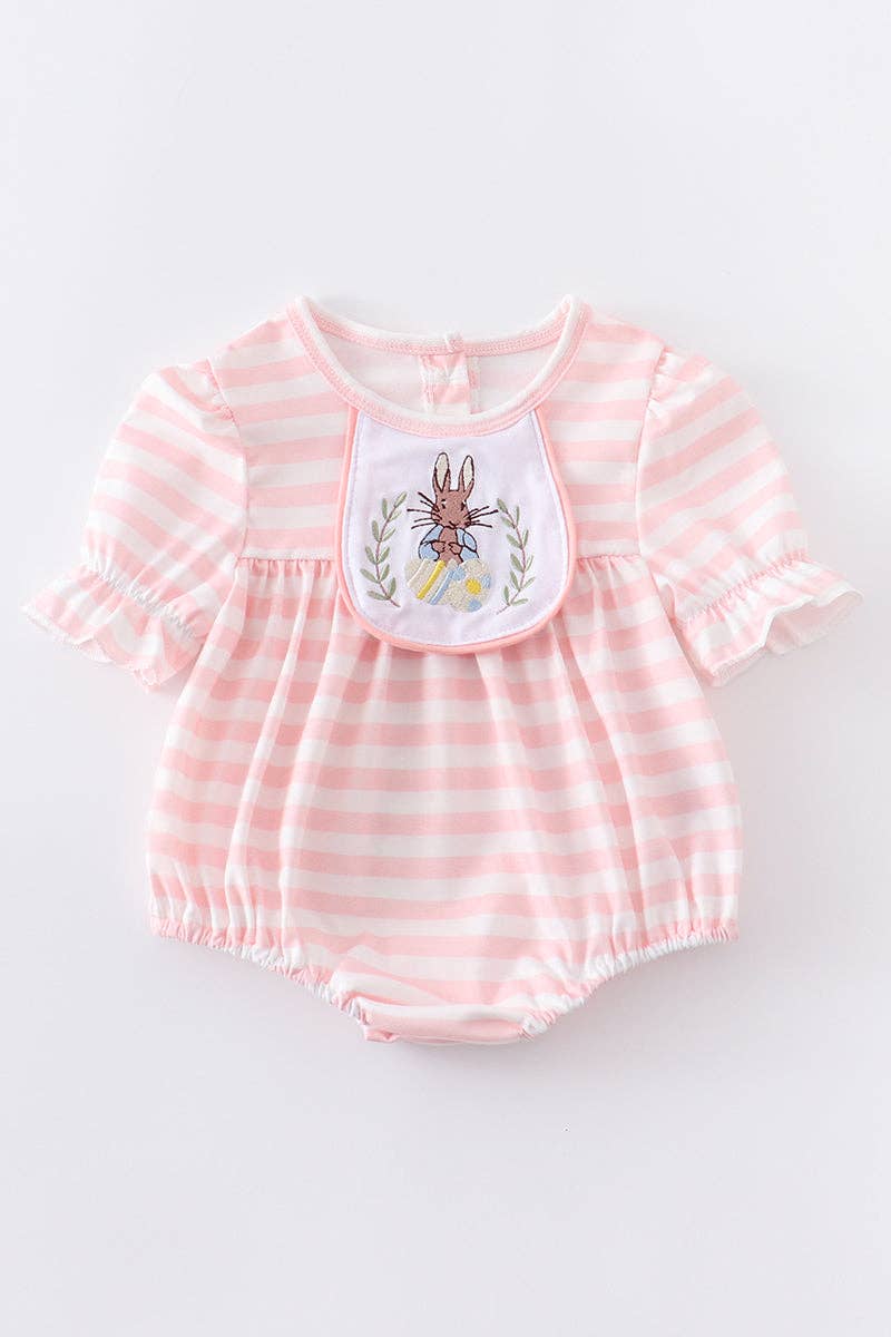 Pink Stripe Bunny Embroidery Girl Bubble
