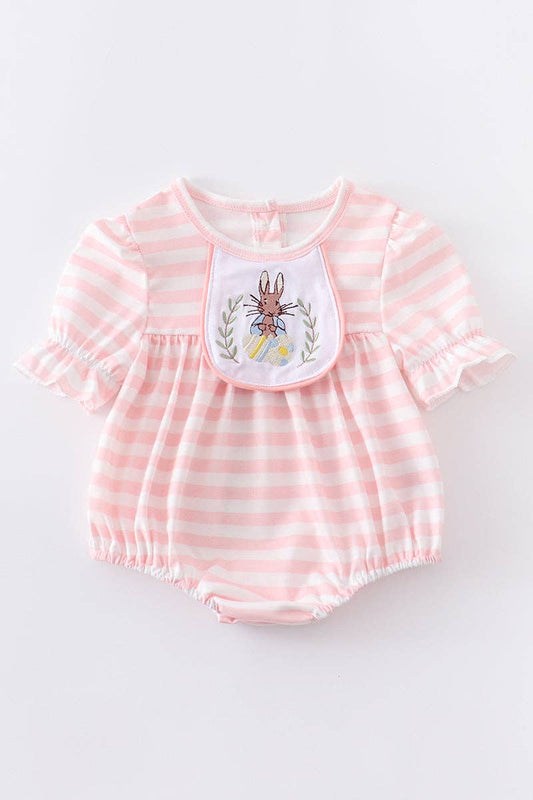 Pink Stripe Bunny Embroidery Girl Bubble