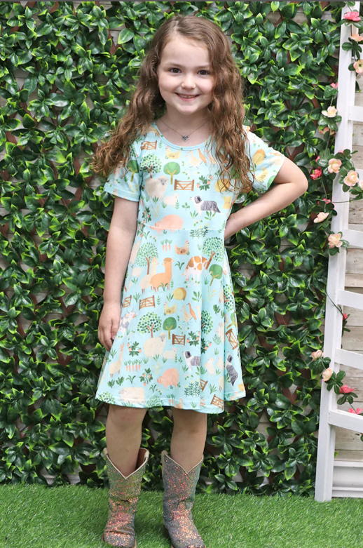 FARM ANIMAL PRINTED FLARE DRESS