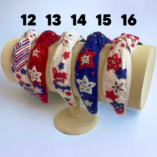 Stars and Stripes Patriotic Seed Bead Headband- White