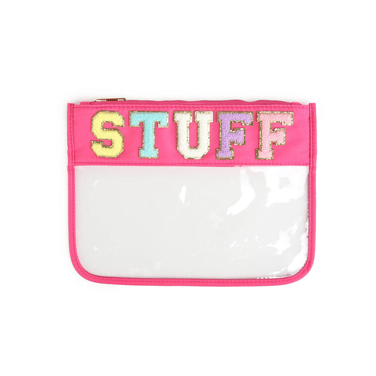 Varsity Letter Clear Zippered Pouch Bag Pink w/STUFF