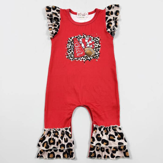 Leopard Football Baby Romper - Red