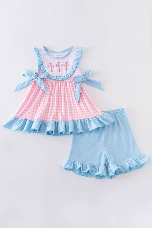 Easter cross plaid ruffle short set