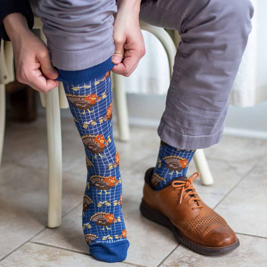 Men's Drunken Turkey Socks  Navy/Orange   One Size