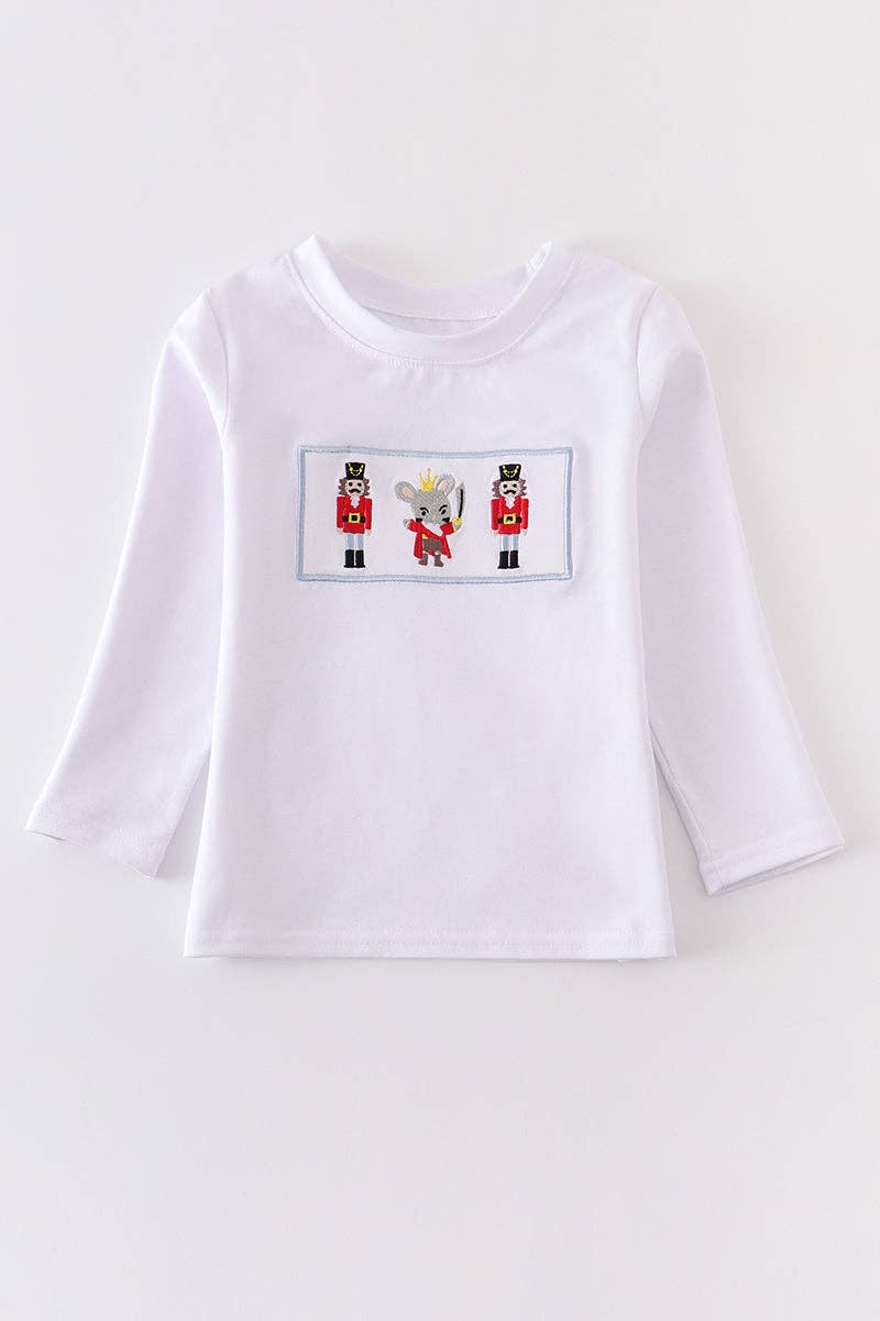 White nutcracker embroidery boy top