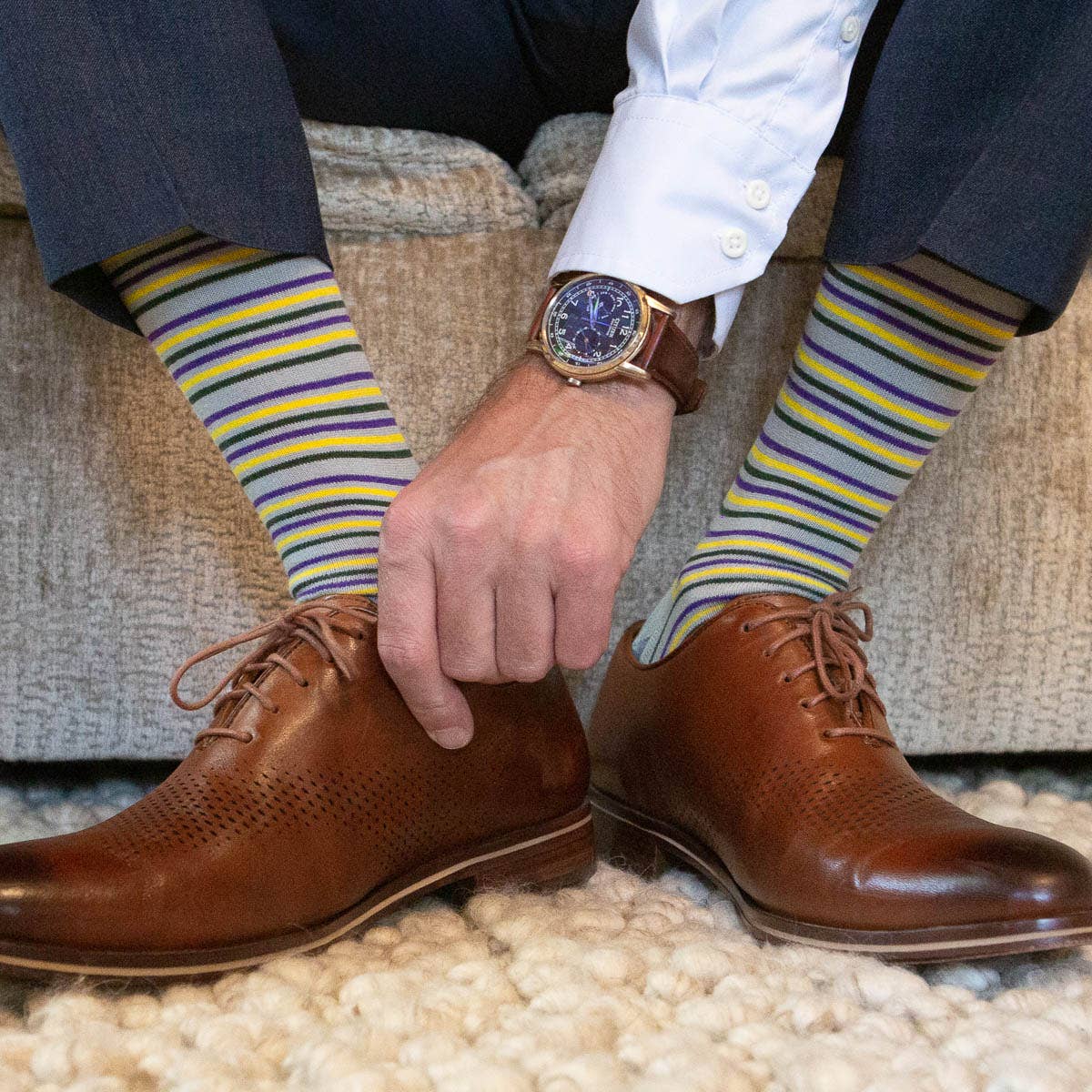 Men's Mardi Gras Stripe Socks Gray/Multi