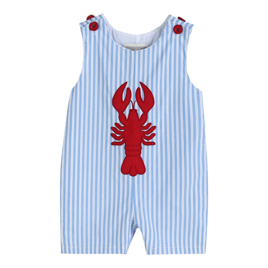 Blue Striped Crawfish Applique Shortalls
