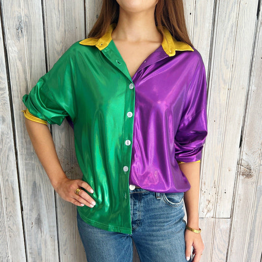 Mardi Gras Metallic Button Down