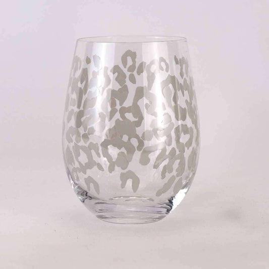 16oz Leopard Wine Glass Gift Set - Clear